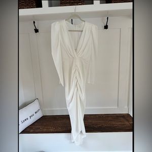 White satin maxi dress with damask pattern